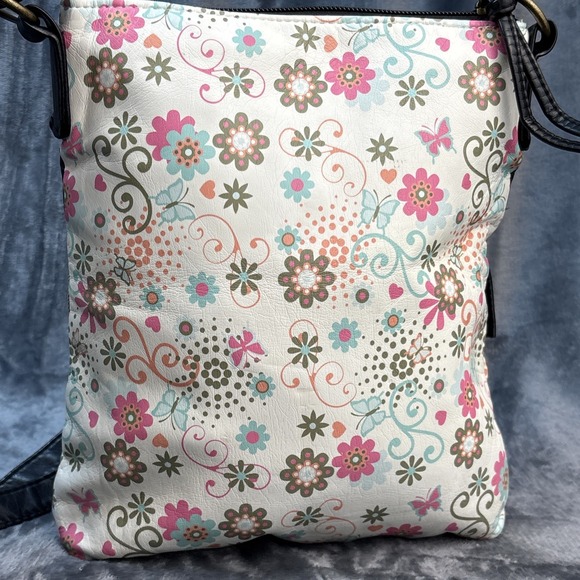Stone Mountain Floral Faux Leather Crossbody Bag Purse Pink White Black Boho Y2k - Picture 5 of 16